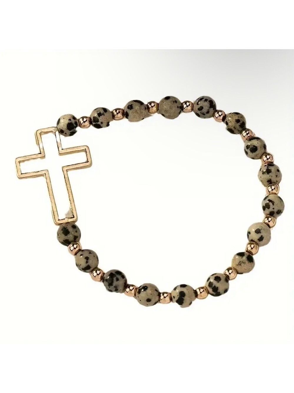 Elegant Zinc Alloy Beaded Bracelet with Hollow Cross Design NIP